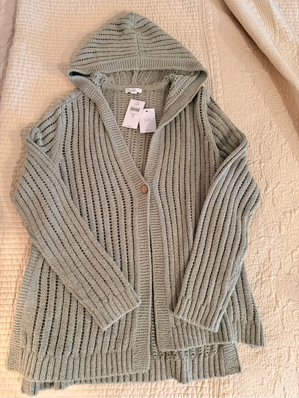 J. Jill Petite Seagrass Green Open-Knit Cardigan with Tank Set